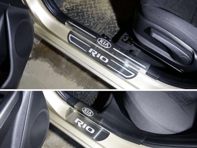 Накладки на пороги на металл и пластик лист шлифованый надпись Kia ТСС для Kia Rio 2015-2017
