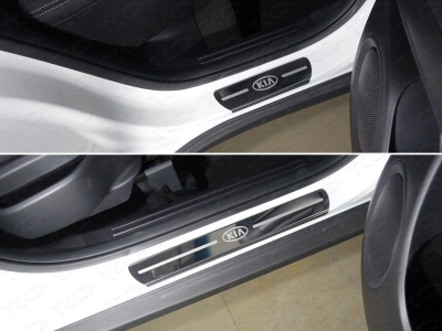 Накладки на пороги лист зеркальный логотип Kia 4 штуки ТСС для Kia Soul 2014-2021