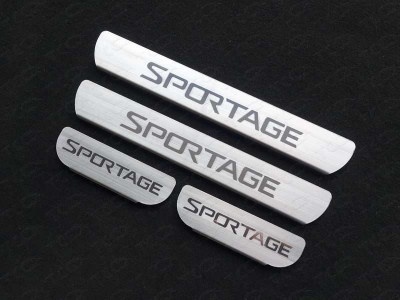 Накладки на пороги лист шлифованный надпись Sportage ТСС для Kia Sportage 2016-2018