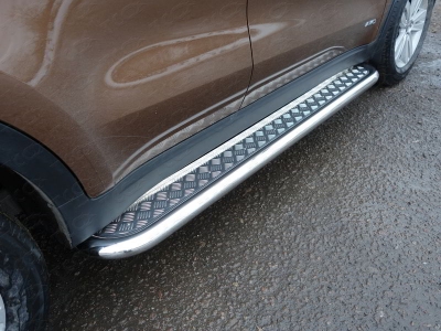 Пороги с площадкой алюминиевый лист 60 мм для Kia Sportage 2019-2021
