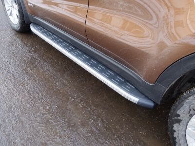 Пороги алюминиевые ТСС с накладкой серые для Kia Sportage 2019-2021