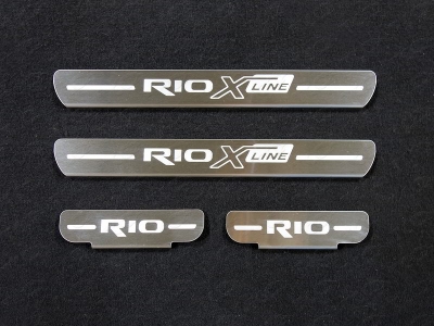 Накладки на пороги шлифованный лист надпись Rio X-Line 4 штуки ТСС для Kia Rio X-line 2017-2020