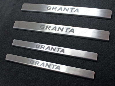 Накладки на пороги шлифованный лист надпись Granta ТСС для Lada Granta 2011-2021