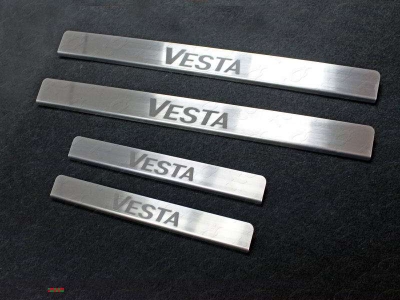 Накладки на пороги шлифованный лист надпись Vesta ТСС для Lada Vesta 2015-2021