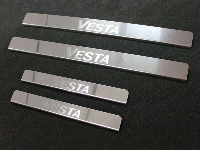 Накладки на пороги зеркальный лист надпись Vesta ТСС для Lada Vesta 2015-2021
