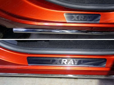 Накладки на пороги зеркальный лист надписьXRay для Lada XRay № LADXRAY16-04