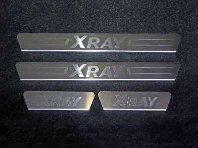 Накладки на пороги лист шлифованный надписьXRay ТСС для Lada XRay 2016-2021