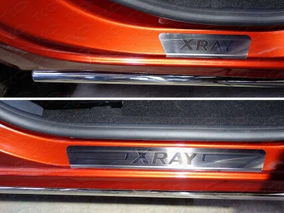 Накладки на пороги лист шлифованный надписьXRay для Lada XRay № LADXRAY16-05
