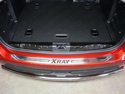 Накладка на задний бампер лист шлифованный надписьXRay ТСС для Lada XRay 2016-2021