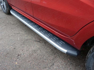 Пороги алюминиевые ТСС с накладкой серебристые для Lada XRay 2016-2021
