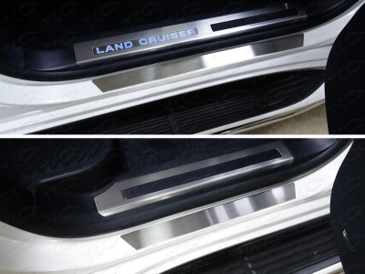 Накладки на пороги лист шлифованный логотип Lexus 4 штуки ТСС для Lexus LX-450d 2015-2021