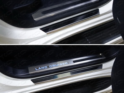 Накладки на пороги с гибом лист зеркальный надпись Lexus 4 штуки ТСС для Lexus LX-450d 2015-2021