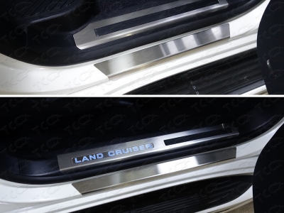 Накладки на пороги с гибом лист шлифованный надпись Lexus 4 штуки ТСС для Lexus LX-450d 2015-2021
