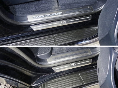 Накладки на пороги с гибом лист зеркальный логотип Lexus 4 штуки ТСС для Lexus LX-450d 2015-2021