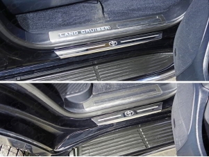 Накладки на пороги с гибом лист шлифованный логотип Lexus 4 штуки для Lexus LX-450d № LEXLX450d15-32