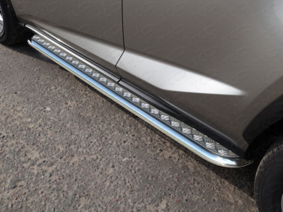 Пороги с площадкой алюминиевый лист 42 мм ТСС для Lexus NX 2017-2021