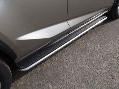 Пороги с площадкой нержавеющий лист 42 мм ТСС для Lexus NX 2017-2021
