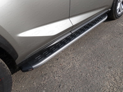 Пороги алюминиевые ТСС с накладкой серые для Lexus NX 2017-2021