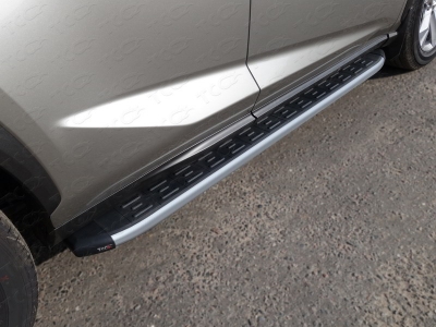 Пороги алюминиевые ТСС с накладкой серебристые для Lexus NX 2017-2021
