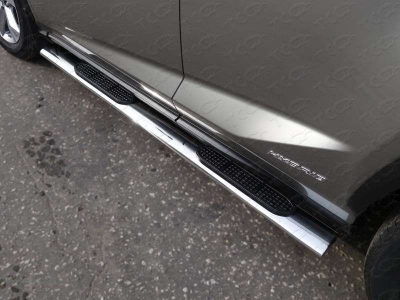 Пороги труба овальная с накладками 120х60 мм ТСС для Lexus NX-200 2014-2017