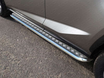 Пороги с площадкой алюминиевый лист 42 мм ТСС для Lexus NX-200 2014-2017
