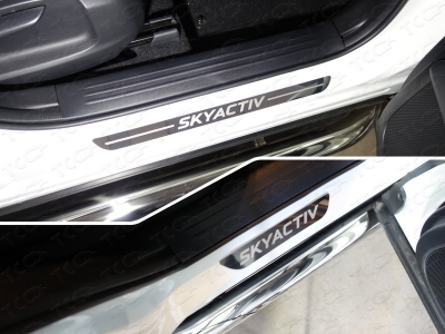 Накладки на пороги зеркальный лист надпись Skyactiv 4 штуки для Mazda CX-5 № MAZCX517-07