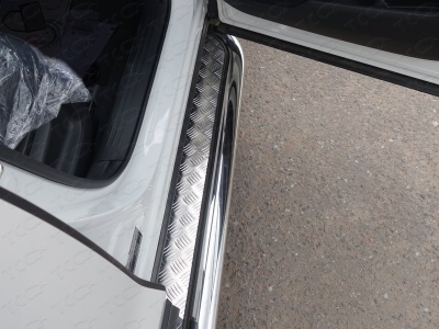 Пороги с площадкой алюминиевый лист 75х42 мм ТСС для Mazda CX-5 2018-2021