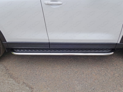 Пороги с площадкой алюминиевый лист 75х42 мм для Mazda CX-5 № MAZCX517-23