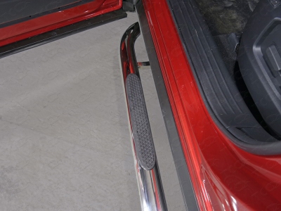 Пороги овальные гнутые с накладкой 75х42 мм ТСС для Mazda CX-9 2017-2021