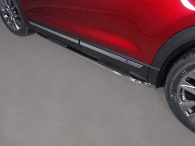 Пороги овальные гнутые с накладкой 75х42 мм для Mazda CX-9 № MAZCX917-16