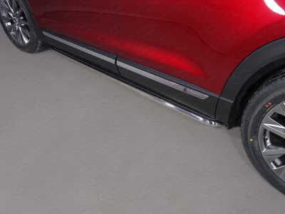 Пороги с площадкой нержавеющий лист 42 мм ТСС для Mazda CX-9 2017-2021