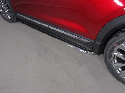 Пороги с площадкой нержавеющий лист овальные 75х42 мм ТСС для Mazda CX-9 2017-2021