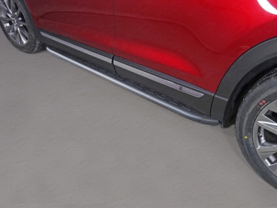 Пороги алюминиевые с накладкой ТСС чёрные для Mazda CX-9 2017-2021