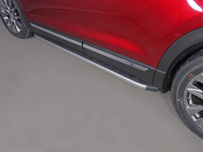 Пороги алюминиевые с накладкой ТСС серебристые для Mazda CX-9 2017-2021