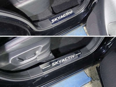 Накладки на пластиковые пороги зеркальный лист надпись Skyactive для Mazda CX-5 № MAZCX515-37