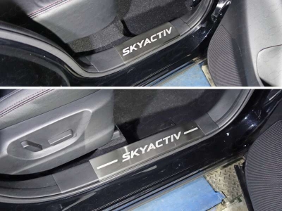 Накладки на пластиковые пороги лист шлифованный надпись SKYACTIV для Mazda CX-5 № MAZCX515-38
