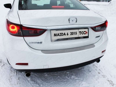 Накладка на задний бампер шлифованный лист надпись Mazda ТСС для Mazda 6 2015-2021
