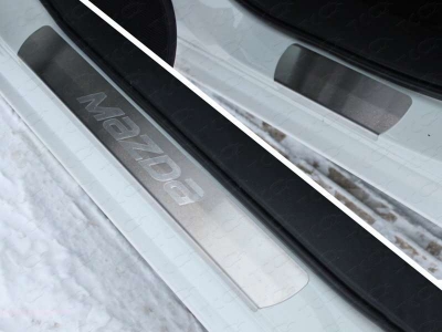 Накладки на пороги шлифованный лист надпись Mazda ТСС для Mazda 6 2015-2021