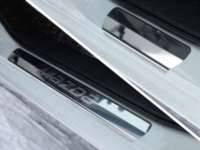 Накладки на пороги зеркальный лист надпись Mazda ТСС для Mazda 6 2015-2021