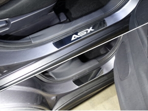Накладки на пороги лист зеркальный надпись ASX 4 шт для Mitsubishi ASX № MITSASX17-03