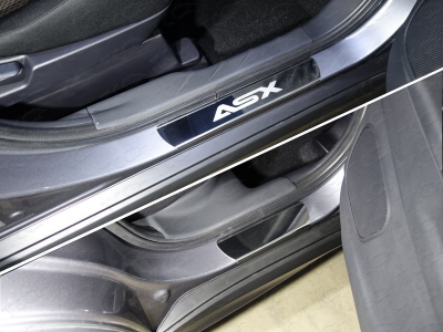Накладки на пороги лист зеркальный надпись ASX 4 шт ТСС для Mitsubishi ASX 2017-2021