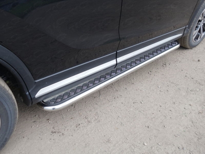 Пороги с площадкой алюминиевый лист 42 мм для Mitsubishi Eclipse Cross № MITECLCR18-19