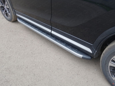 Пороги алюминиевые с накладкой ТСС серые для Mitsubishi Eclipse Cross № MITECLCR18-26GR