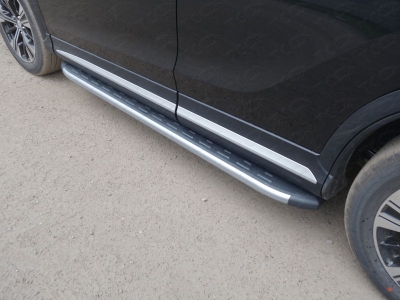 Пороги алюминиевые с накладкой ТСС серебристые для Mitsubishi Eclipse Cross № MITECLCR18-26SL