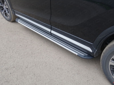Пороги алюминиевые Slim Line Silver для Mitsubishi Eclipse Cross № MITECLCR18-27S