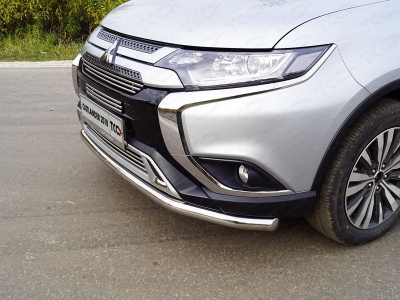 Защита переднего бампера длинная 60 мм для Mitsubishi Outlander 2019-2021