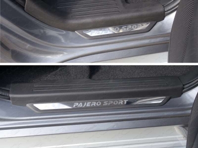 Накладки на пороги вставка зеркальный лист надпись Pajero Sport ТСС для Mitsubishi Pajero Sport 2016-2020