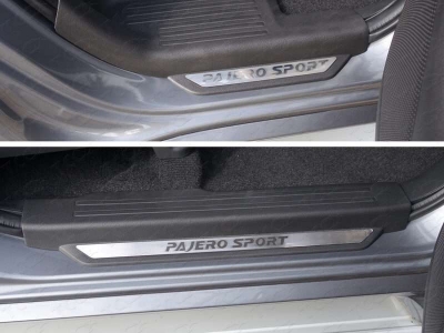 Накладки на пороги вставка лист шлифованный надпись Pajero Sport ТСС для Mitsubishi Pajero Sport 2016-2020