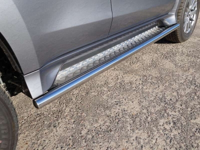 Пороги с площадкой алюминиевый лист 60 мм ТСС для Mitsubishi Pajero Sport 2016-2020