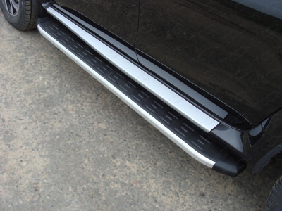 Пороги алюминиевые ТСС с накладкой для Nissan Terrano 2014-2021